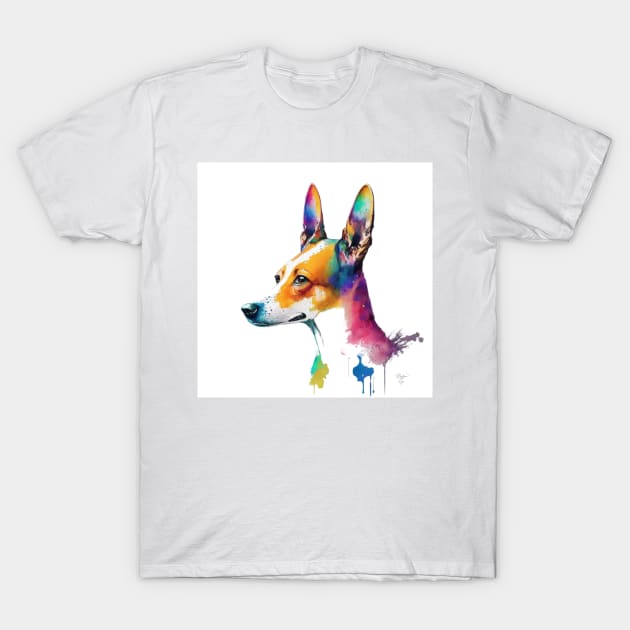 Basenji Dog In Watercolor & Pen T-Shirt by Oldetimemercan